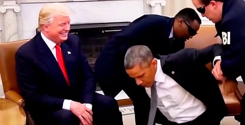 El video también muestra a Obama con uniforme de prisionero tras las rejas