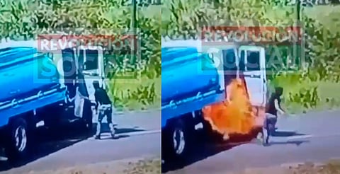 Revelan video del momento exacto en que incendian pipa en la Morelia–Quiroga