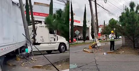 Tráiler derriba postes de luz y teléfono en avenida Periodismo; colonias aledañas, en riesgo de apagón