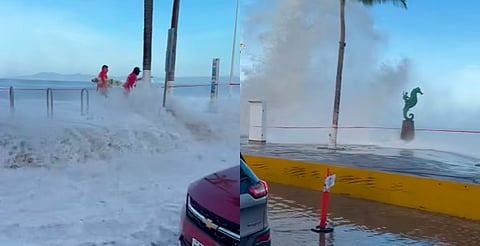 Fuertes olas azotan en malecón de Puerto Vallarta, Jalisco, por huracán Priscilla [Video]