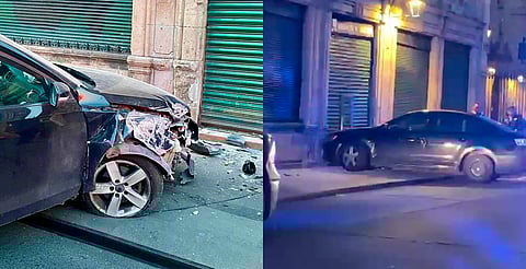 Auto se va contra inmueble en el Centro Histórico de Morelia, cerca de La Merced