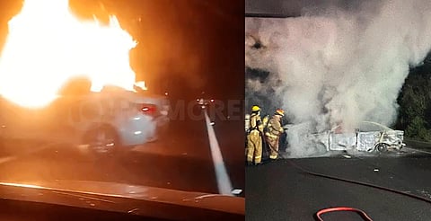 Normalistas bloquean y prenden fuego a vehículo en Morelia-Pátzcuaro