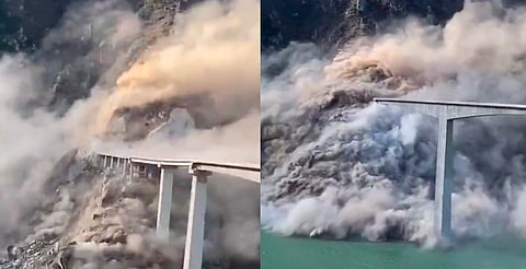 VIDEO: un deslave se lo llevó: puente recién inaugurado colapsa en China