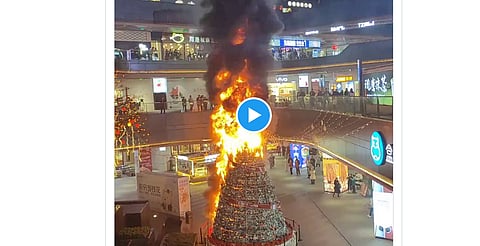 VIDEO: Pino navideño se incendia en segundos en una plaza de China