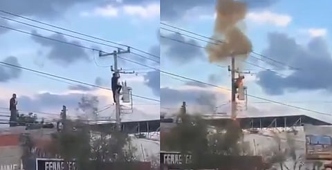 VIDEO: presunto ladrón sufre descarga eléctrica y cae sobre patrulla en Juárez, Nuevo León