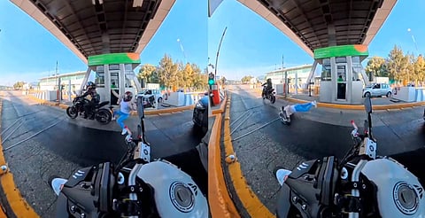 Motociclista acelera para no pagar caseta y tira a su pasajera, en Edomex [Video]