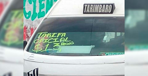 Sin autorización incremento de tarifa en el transporte en Tarímbaro: ITEM
