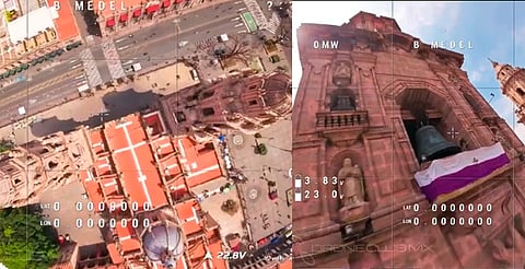 Impactante vuelo: dron pasa a centímetros de torre en Catedral de Morelia [VIDEO]