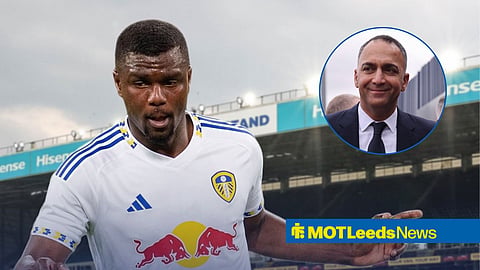 Ousmane Diomande in a Leeds United shirt, Paraag Marathe in inset.