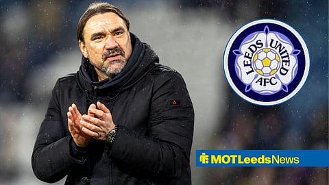 England Premier League Football, Leeds United versus Nottingham Forest Leeds United Manager Daniel Farke, with a Leeds United badge alongside him