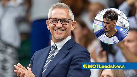 Gary Lineker smiling and looking on with Kerim Alajbegovic in circular inset