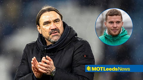 Leeds United boss Daniel Farke clapping, Nico Elvedi in inset.
