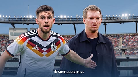 Anton Stach in action for Germany with Julian Nagelsmann beside him at Boston Stadium