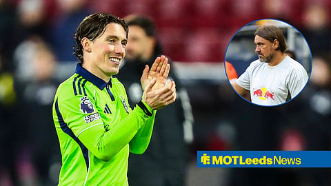 Harry Wilson applauding, with Daniel Farke in a circular frame inset