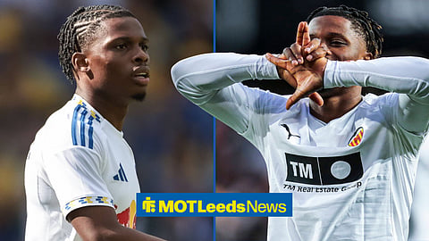 Largie Ramazani playing for Leeds United and Largie Ramazani celebrating for Valencia