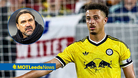 Leeds United captain Ethan Ampadu and Leeds United manager Daniel Farke in a circular inset