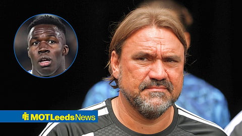 Main image of Daniel Farke managing Leeds United and Wilfried Gnonto's face in a circular inset on the left
