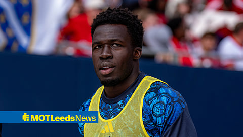 Wilfried Gnonto in pre-match action for Leeds