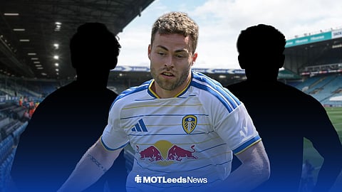 Gabriel Gudmundsson at Elland Road with two shadows of players beside him
