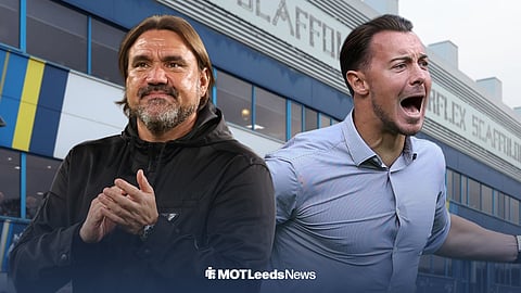 An image showing Daniel Farke and Matthias Jaissle outside of Elland Road.