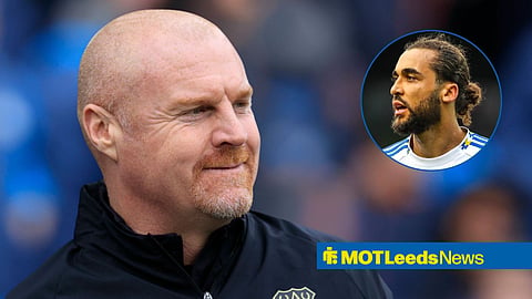 Sean Dyche smiling towards Dominic Calvert-Lewin playing for Leeds United