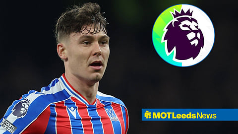 Crystal Palace's Jorgen Strand Larsen with the Premier League logo in a circular inset