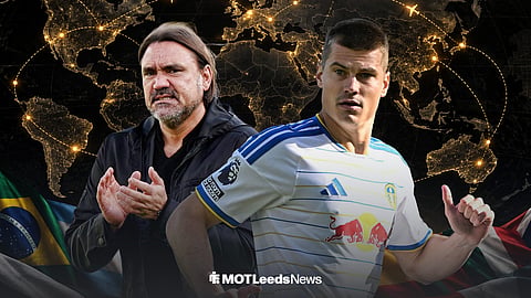 Jaka Bijol playing for Leeds United and Daniel Farke clapping