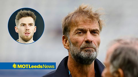 Germany manager Jurgen Klopp and Leeds United midfielder Anton Stach's face in a circular inset on the left
