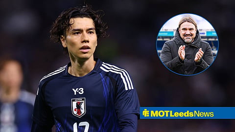Ao Tanaka in a Japan shirt and Daniel Farke smiling ahead of Elland Road