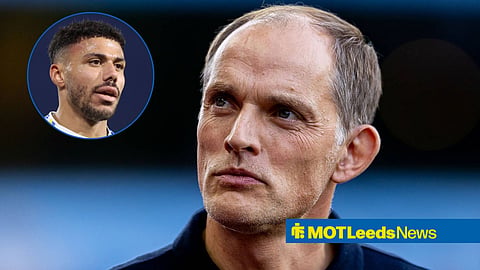 England manager Thomas Tuchel and Leeds United's James Justin in a circular inset