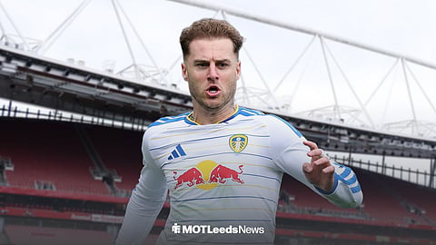 Joe Rodon running straight in Leeds United action ahead of the Emirates Stadium