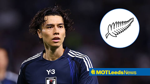 Leeds star Ao Tanaka in Japan action, New Zealand badge in inset