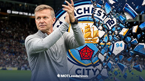 Former Leeds boss Jesse Marsch with a Manchester City badge behind him