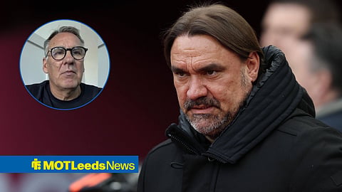 Daniel Farke looking annoyed towards Paul Merson speaking on Sky Sports News