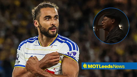 Dominic Calvert-Lewin playing for Leeds United and Ian Wright speaking on The Overlap