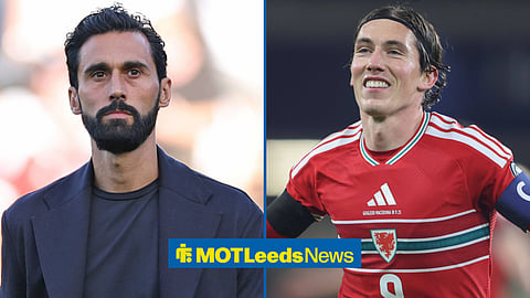 Fulham head coach Alvaro Arbeloa and Leeds United's Harry Wilson celebrating for Wales