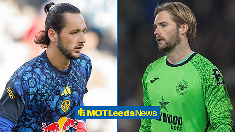 Leeds United goalkeeper James Trafford and Brentford goalkeeper Caoimhin Kelleher