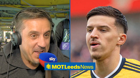 Split image of Gary Neville and Leeds United defender Tarik Muharemovic