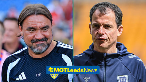 Daniel Farke smiling on the left and Regis Le Bris on the right in a split image