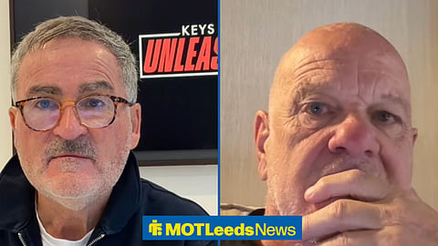 Richard Keys straight faced with Andy Gray covering his mouth in split image