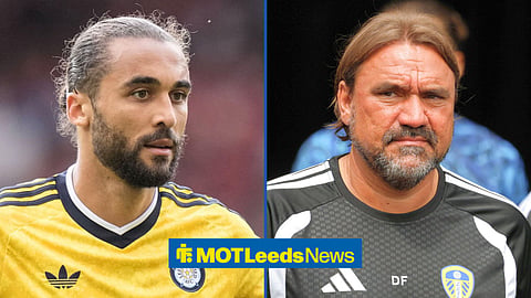 Split image of Leeds United striker Dominic Calvert-Lewin and Daniel Farke