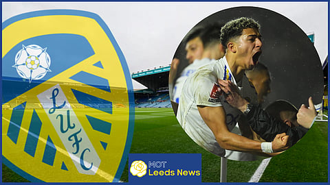Leeds United striker Mateo Joseph celebrates with fans