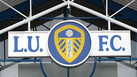 Leeds United badge and L.U.F.C outside Elland Road