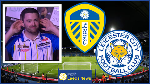 Luke Humphries did a Leeds United tribute at the Premier League darts. Credit (@SkySportsDarts)