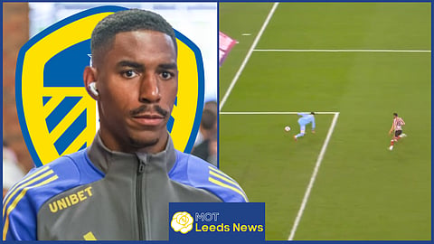 Junior Firpo was left fuming by Illan Meslier for Leeds United v Sunderland [credit: Imago and Sky Sports Football on X]