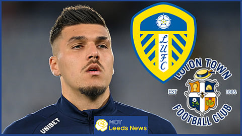Joel Piroe caught in a strange moment for Leeds United v Luton Town [Credit: Imago]