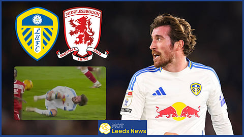 Joe Rothwell was in pain in Leeds v Middlesbrough. (Credit: Imago & Sky Sports)