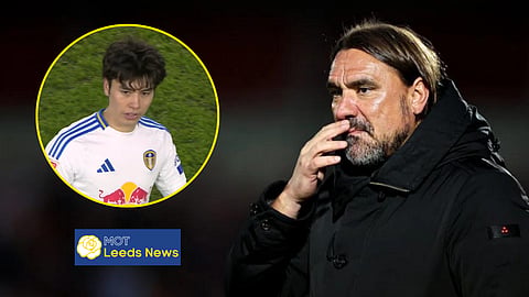 Daniel Farke was forced to take off Ao Tanaka in Leeds v Norwich. (Credit: Sky Sports)