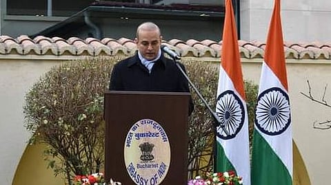 Indian Ambassador Rahul Shrivastava addressing the dignitaries at the 73rd Republic Day of India Jan 26, 2022