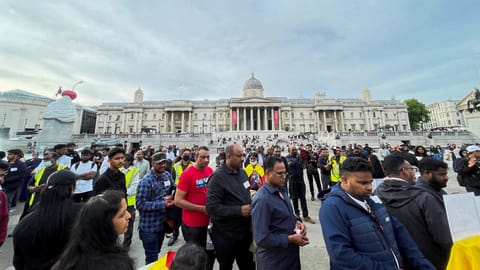 FILE PHOTO: People attend a demonstration to remember those who died in the Sri Lankan civil war on the 13th anniversay of its end, in London, Britain, May 18, 2022. 